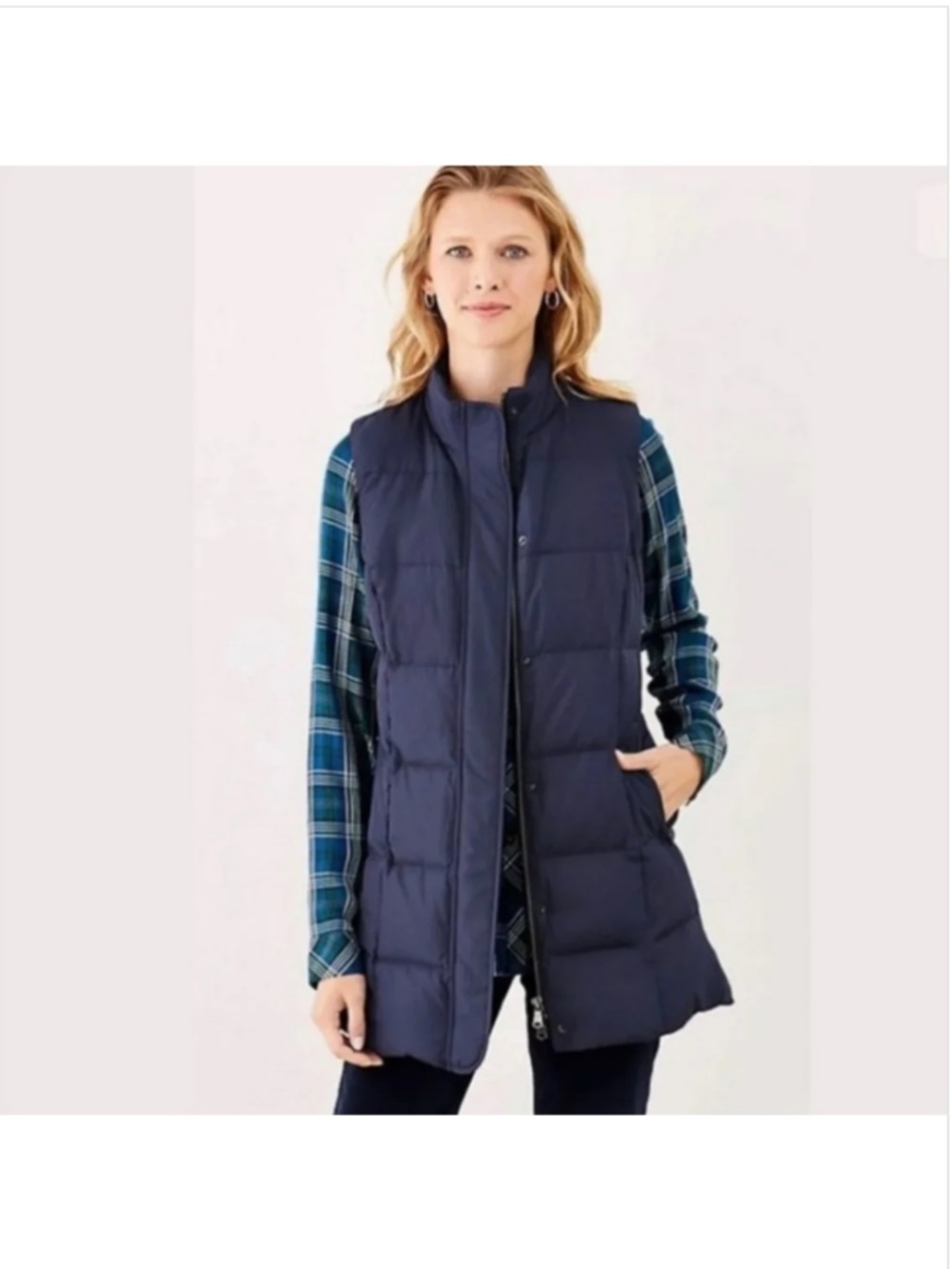 J. Jill Long Line Highland Down Filled Navy Blue Puffer Quilted Vest New 1X